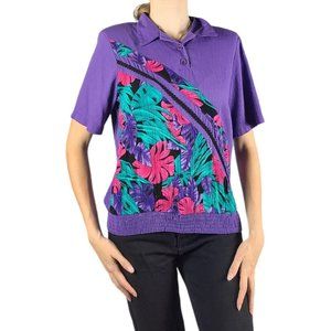 Y2k 90's Retro Preppy Purple Tropical Vaporwave Polo Golf Shirt
